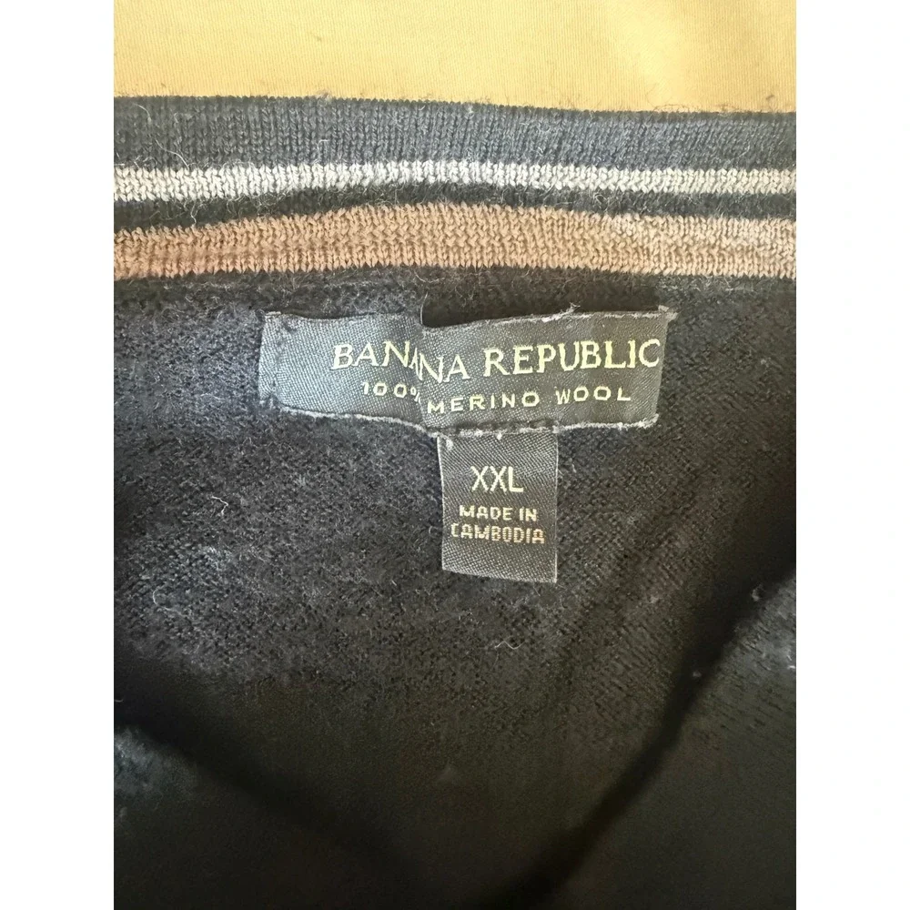 Banana Republic Mens Black Merino Wool Crewneck Sweater XXL Quiet Luxury Preppy